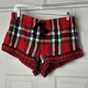 Victoria's Secret Holiday Plaid Sleep Shorts Size M Christmas Pajamas Bow tie